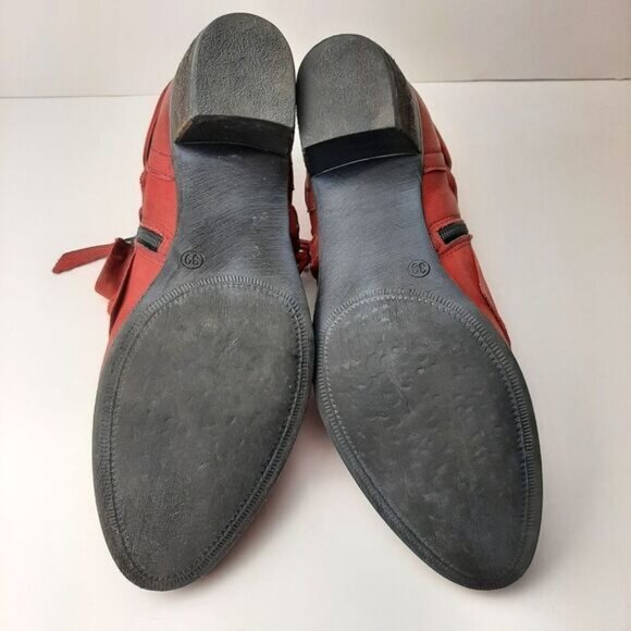 MJUS \ Chunky Heel Genuine Leather Booties w/ Foldover Detail Red Sz 8 US Eur 39 - Picture 14 of 15